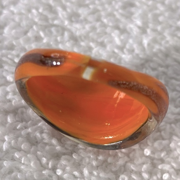 Vintage Art Glass Handmade Orange Burgundy Gold Glitter Band Ring - Picture 9 of 11
